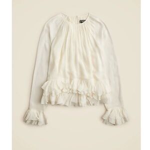 J. CREW Collection ruffle top in viscose chiffon Cream Blouse $168 Like New
